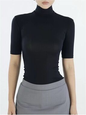 Classic Black Short-Sleeve Turtleneck Top